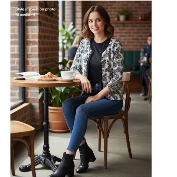 STUDIO WORKS! Boho black & white butterfly print cotton cardigan - Picture 2 of 9